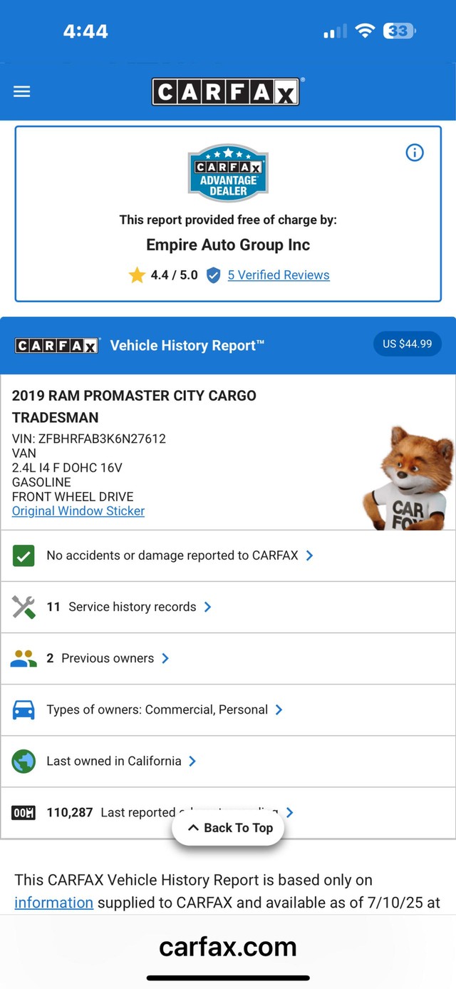 2019 RAM Promaster City Tradesman