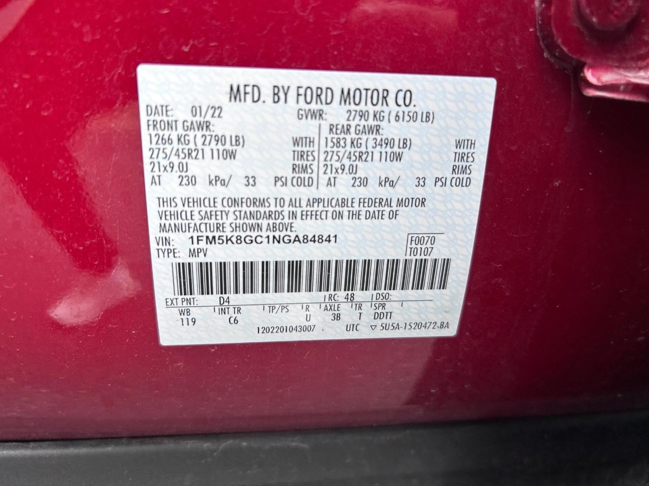 2022 Rapid Red Metallic Tinted Clearcoat Ford Explorer ST 4X4 SUV