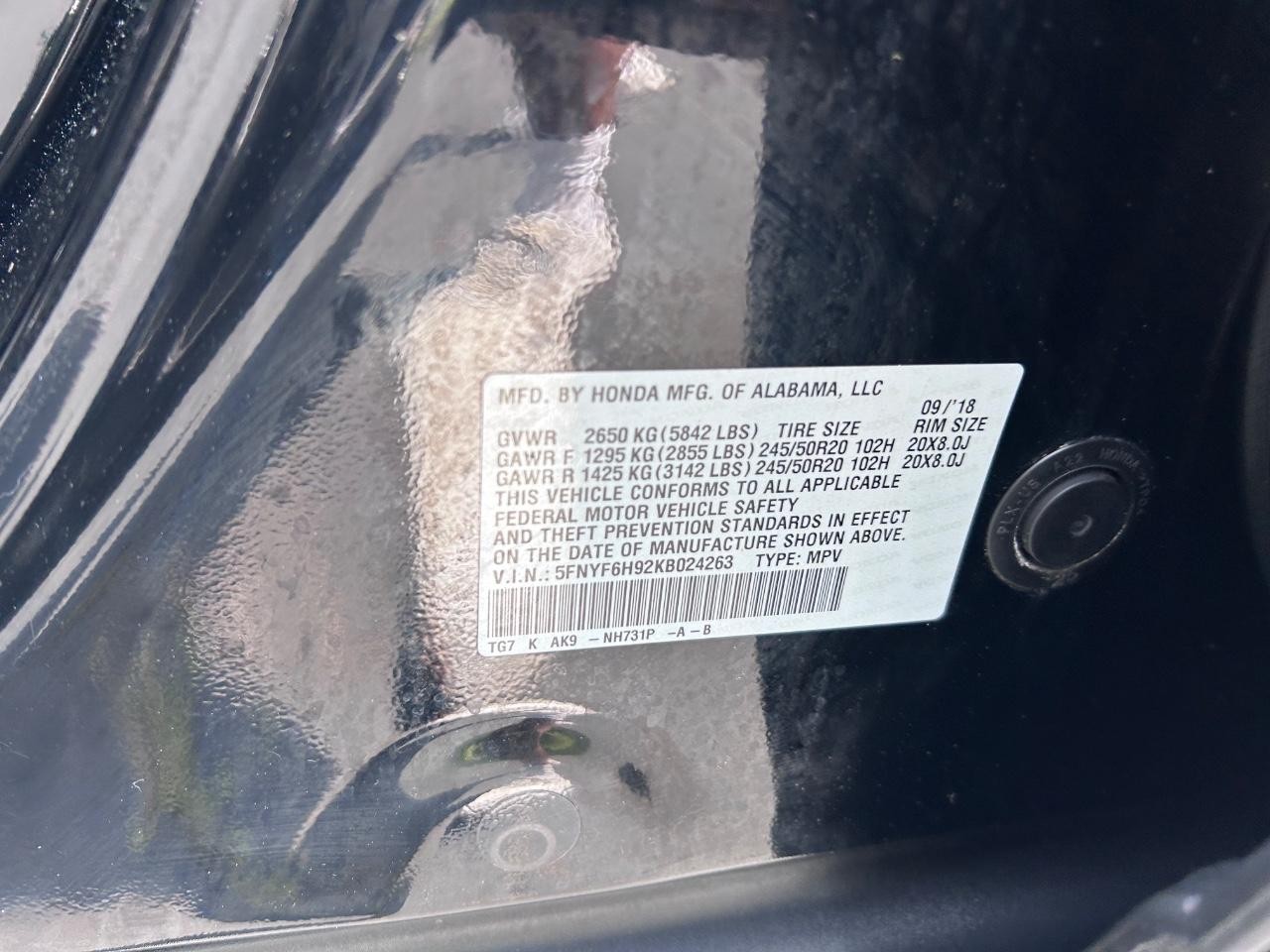 2019 Crystal Black Pearl Honda Pilot Touring 8 Passenger AWD SUV