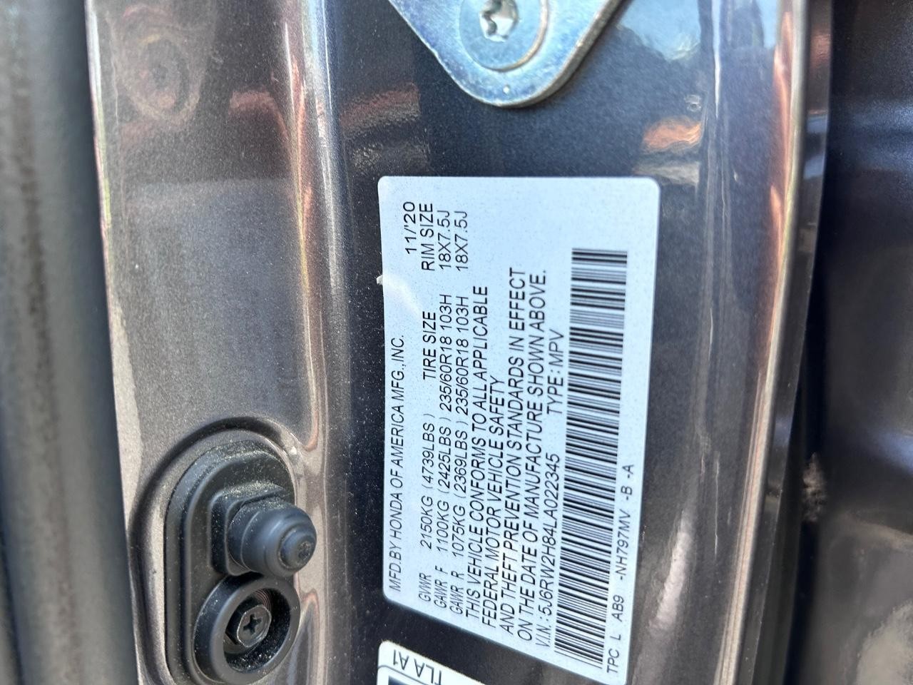 2020 Sonic Gray Pearl Honda CR-V EX-L AWD SUV