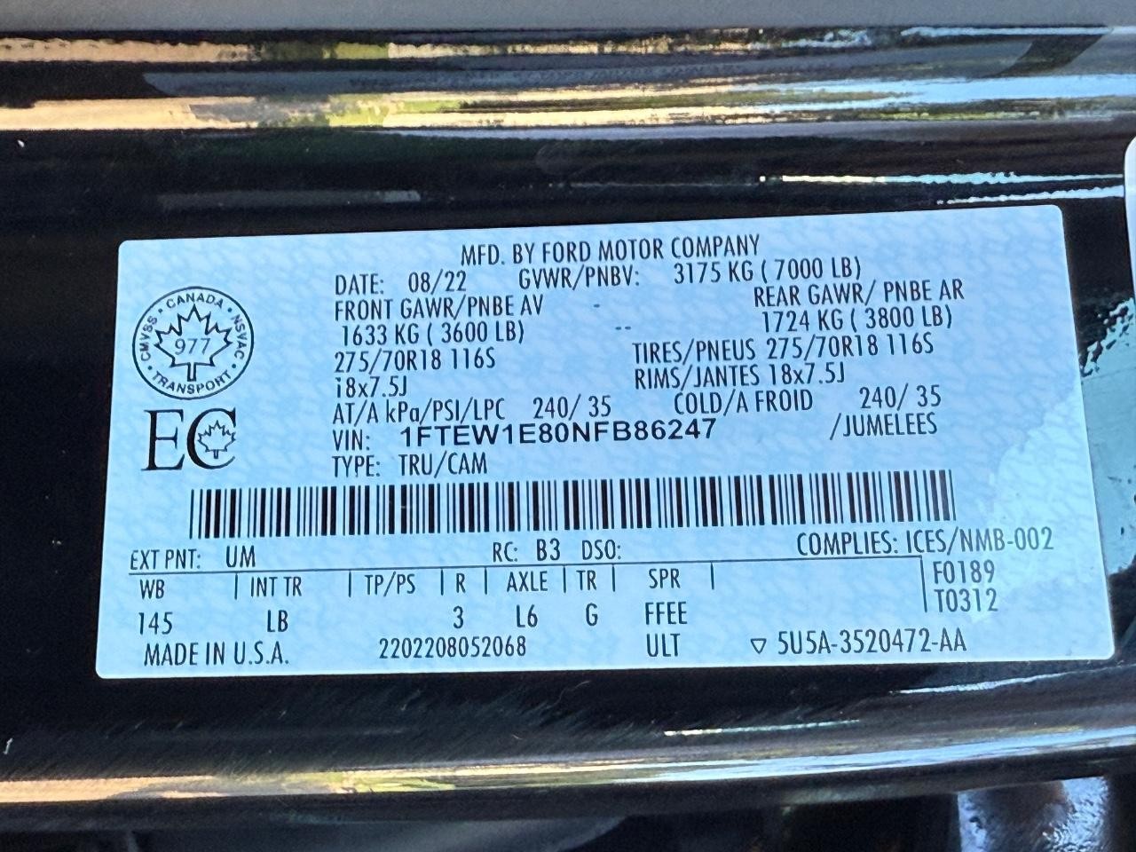 2022 Agate Black Metallic Ford F-150 Tremor 4X4 Truck