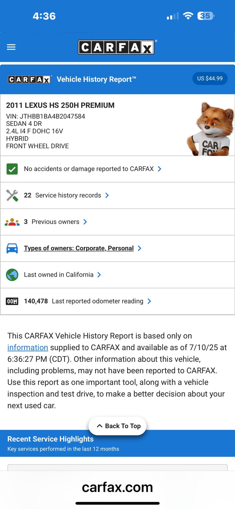 Lexus HS 250h Vehicle Full-screen Gallery Image 04