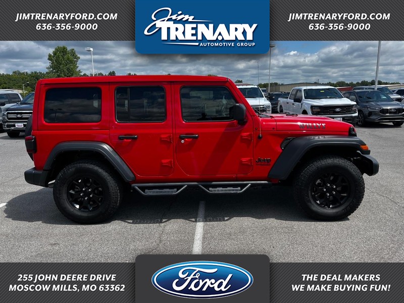 Used 2021 Jeep Wrangler Unlimited Willys with VIN 1C4HJXDG7MW693846 for sale in Moscow Mills, MO