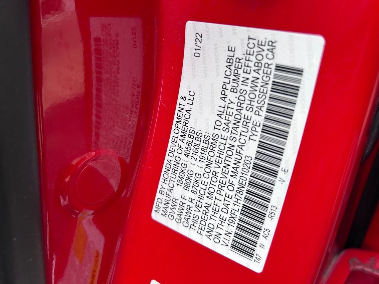 2022 Rallye Red Honda Civic Hatchback EX-L FWD Sedan