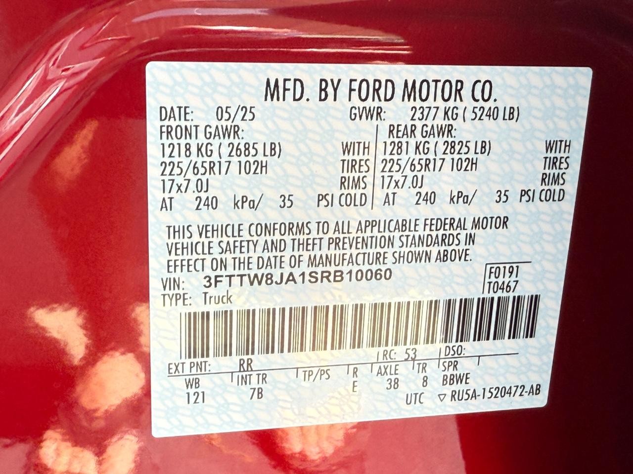 2025 Ruby Red Metallic Tinted Clearcoat Ford Maverick XLT AWD Truck